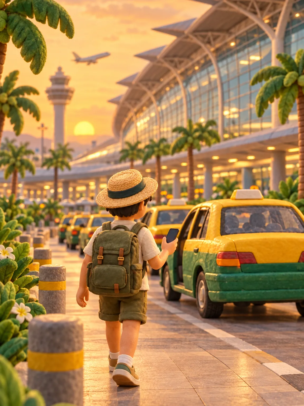 Illustration of the Suvarnabhumi terminal roof with a train pulling in towards the city.